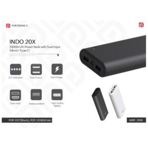 Portronics 20000mAh Power Bank with Dual Input (Micro+Type-C) - POR 1017/1018